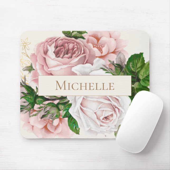Blush Pink Floral Roses Name Mouse Pad (With Mouse)