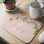 Blush Pink Floral Roses Script Monogram  Mouse Pad<br><div class="desc">This elegant personalised mouse pad features a monogram and first name in modern pink and white script on a blush pink background. A lush arrangement of blush pink roses and greenery adorns the top border.</div>