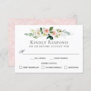 Blush Pink Floral RSVP Card with Entree Choices