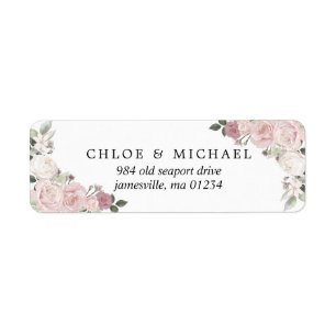 Blush Pink Floral Rustic Wedding Return Address Label
