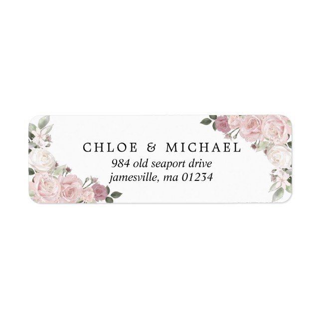 Blush Pink Floral Rustic Wedding Return Address Label (Front)