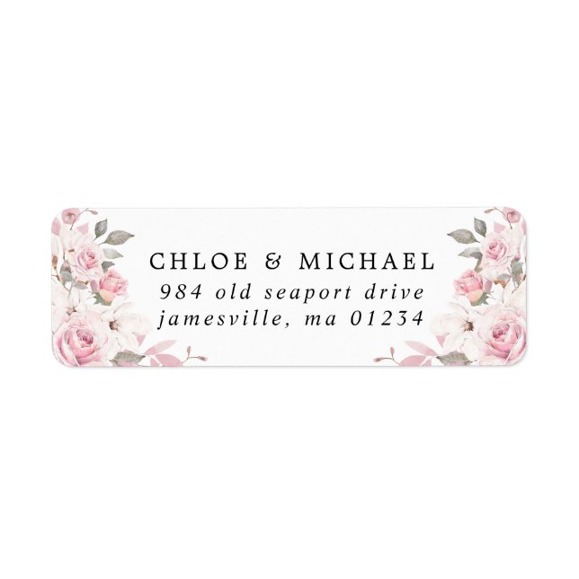 Blush Pink Floral Rustic Wedding Return Address Label (Front)