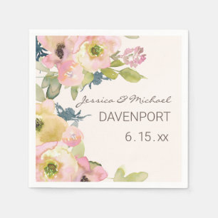 Blush Pink Floral Sage Green Wedding Napkin