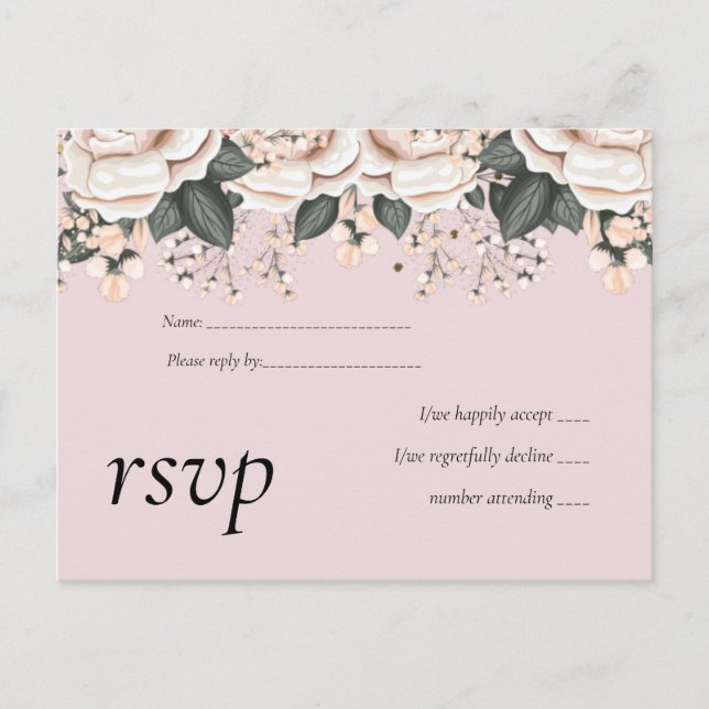Blush Pink Floral Sage Wedding Budget Invitation Postcard (Front)