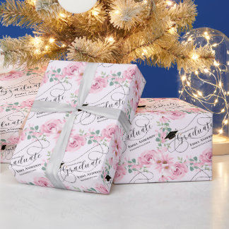 Blush Pink Floral Script Class of 2025 Graduation Wrapping Paper