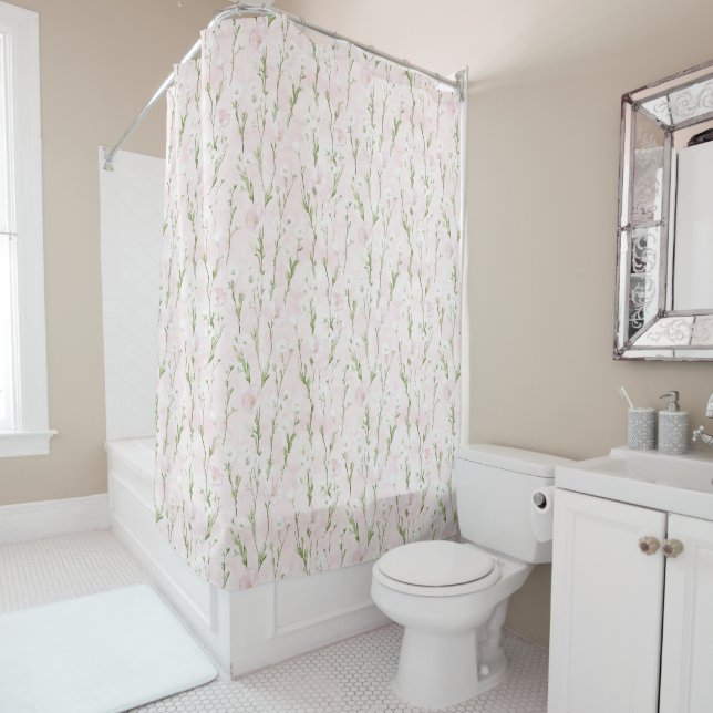 Blush Pink Floral  Shower Curtain (In Situ)