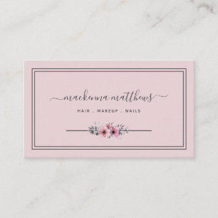 Blush Pink Floral Signature Script Hair Stylist Business Card