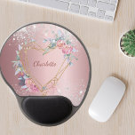 Blush pink floral silver glitter monogram elegant gel mouse pad<br><div class="desc">A blush pink ombre background. Faux silver glitter dust as decoration. A golden heart decorated with pink flowers.  Personalise and add a name. The name is written a modern hand lettered script.</div>