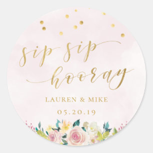 Blush Pink Floral Sip Sip Hooray Bridal Shower Classic Round Sticker