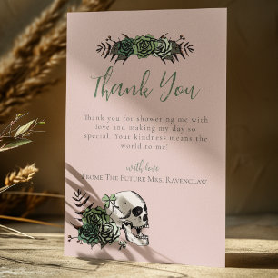 Blush Pink Floral Skull Green Roses Bridal Shower Thank You Card