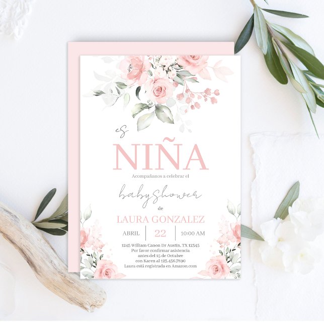 Blush Pink Floral Spanish Baby Shower Girl Invitation (Creator Uploaded)