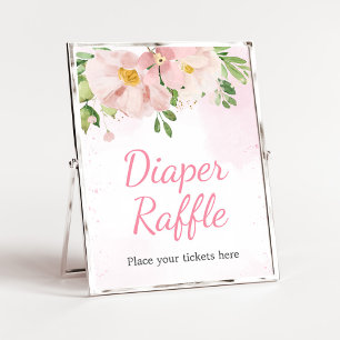 Blush Pink Floral Spring Baby Shower Diaper Raffle Poster
