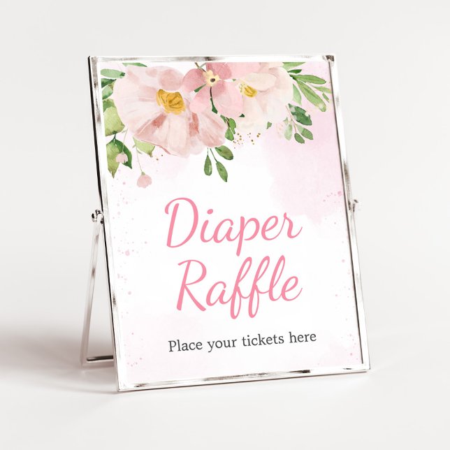 Blush Pink Floral Spring Baby Shower Diaper Raffle Poster (Blush Pink Spring Floral Baby Shower Diaper Raffle Sign)