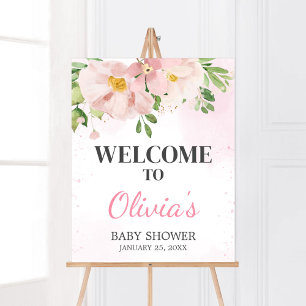 Blush Pink Floral Spring Baby Shower Welcome Poster