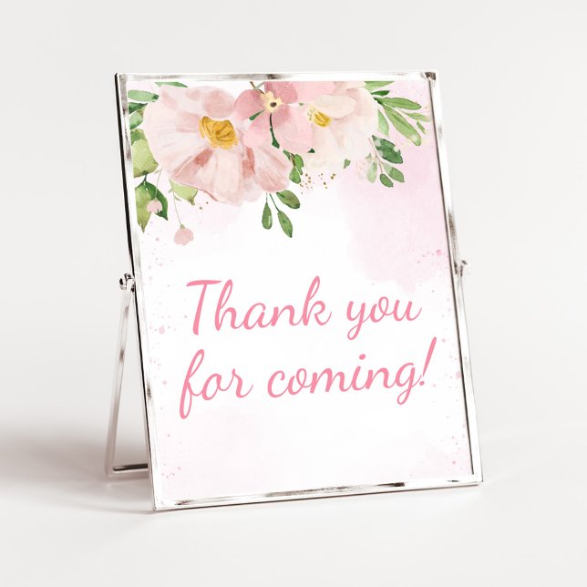 Blush Pink Floral Spring Thank you for Coming Poster (Blush Pink Spring Floral Baby Shower Thank you for Coming Sign)