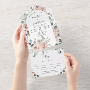 Blush Pink Floral Spring Wedding with RSVP All In One Invitation