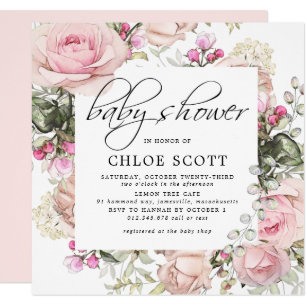 Blush Pink Floral Square Baby Shower Invitation