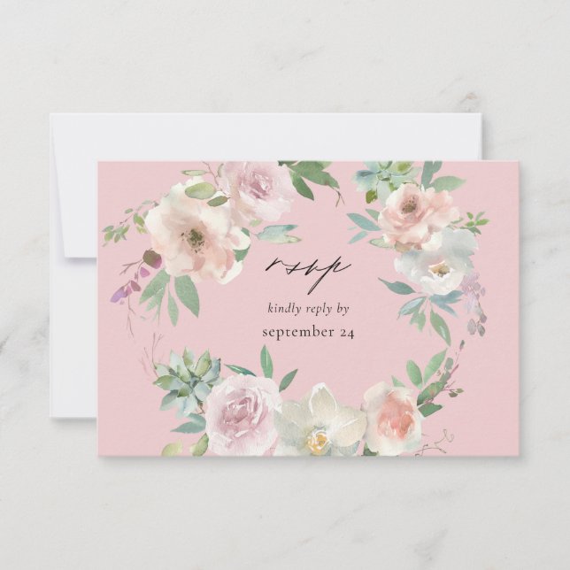 Blush Pink Floral & Succulent w Meal RSVP Card PK (Front)