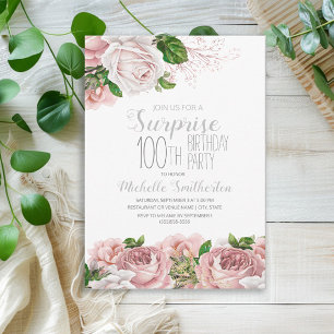 Blush Pink Floral Surprise 100th Birthday Invitation