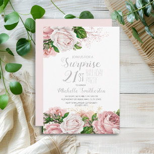 Blush Pink Floral Surprise 21st  Birthday Invitation
