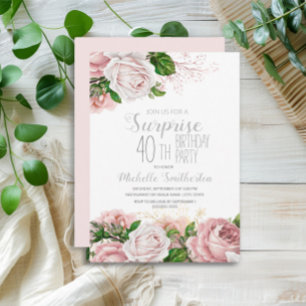 Blush Pink Floral Surprise 40th Birthday Invitation