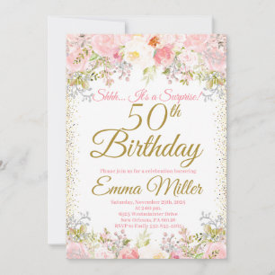 Blush Pink Floral Surprise 50th Birthday Invitation