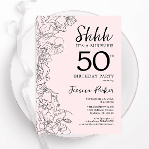 Blush Pink Floral Surprise 50th Birthday Invitation