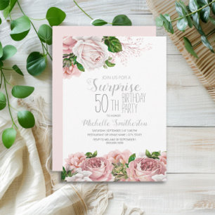 Blush Pink Floral Surprise 50th Birthday Invitation