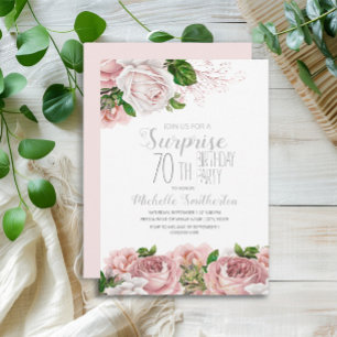 Blush Pink Floral Surprise 70th Birthday Invitation