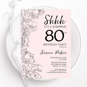 Blush Pink Floral Surprise 80th Birthday Invitation