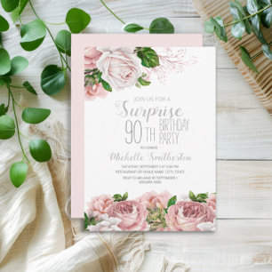 Blush Pink Floral Surprise 90th Birthday Invitation