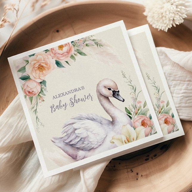 Blush Pink Floral Swan Princess Baby Shower Napkin (Creator Uploaded)