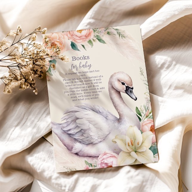 Blush Pink Floral Swan Princess  Books for Baby Enclosure Card (Creator Uploaded)