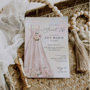 Blush Pink Floral Sweet 16 Birthday Invitation