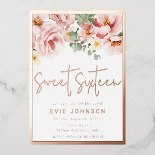 Blush Pink Floral Sweet 16 Party Rose Gold