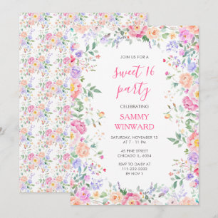 Blush Pink Floral Sweet 16 Wildflower Party Invitation
