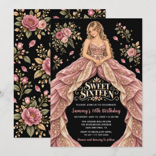 Blush Pink Floral Sweet Sixteen Birthday Invitation