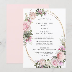 Blush Pink Floral Sweet Sixteen Party Invitation