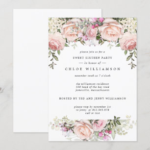 Blush Pink Floral Sweet Sixteen Party Invitation