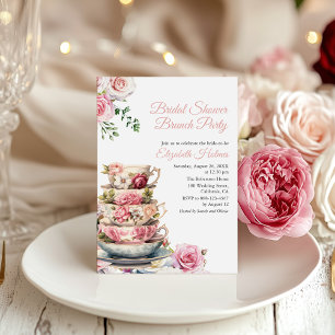 Blush Pink Floral Teacup Bridal Shower Brunch Invitation