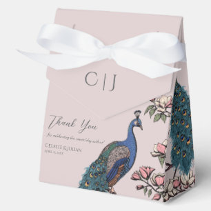Blush Pink Floral Teal Peacocks & Magnolia Flowers Favour Box