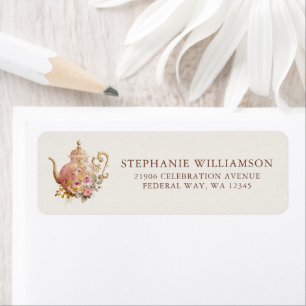 Blush Pink Floral Teapot Bridal Tea Return Address Label