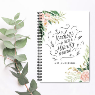 Blush pink floral thank you teacher gift announcem notebook