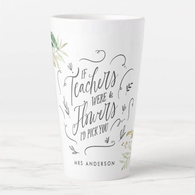 Blush pink floral thank you teacher gift latte mug (Front)