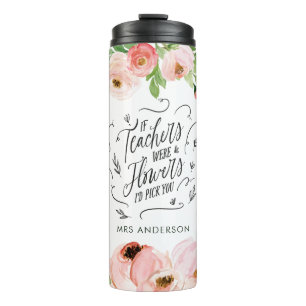 Blush pink floral thank you teacher gift thermal tumbler