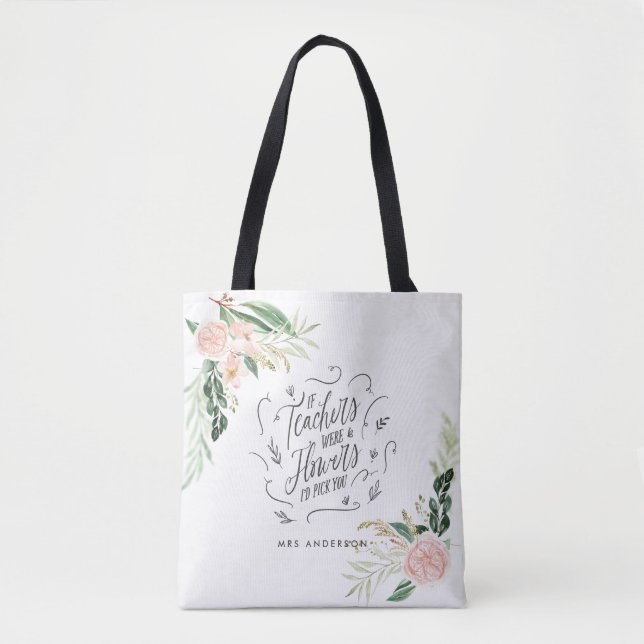 Blush pink floral thank you teacher gift  tote bag (Front)