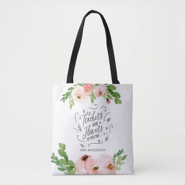 Blush pink floral thank you teacher gift  tote bag (Front)