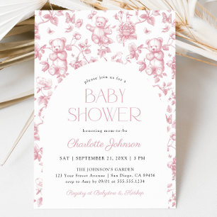 Blush Pink Floral Toile Girl Baby Shower Invitation