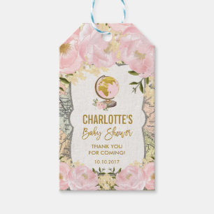 Blush Pink Floral Travel Map Adventure Favor Gift Tags
