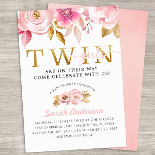 Blush Pink Floral Twin Girls Baby Shower Invitatio Invitation